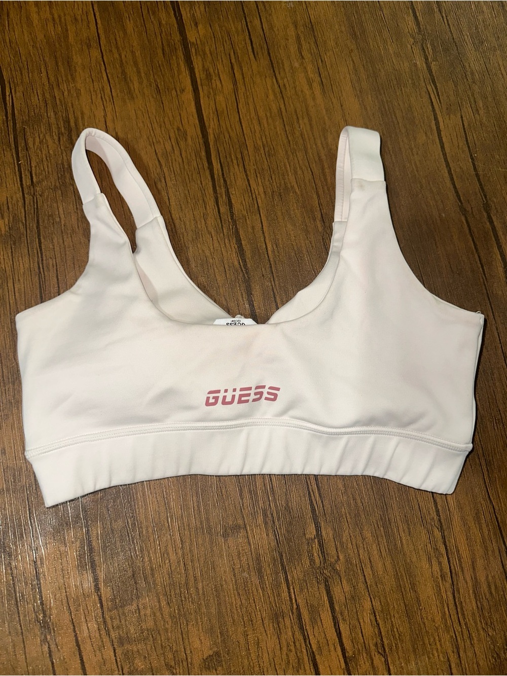 GUESS White Sports Bralette with Pink Logo